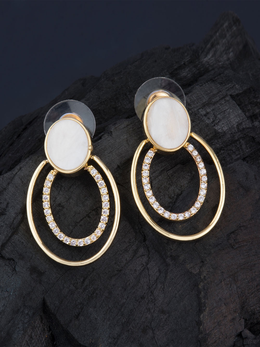 

E2O White & Gold-Plated Oval Drop Earrings