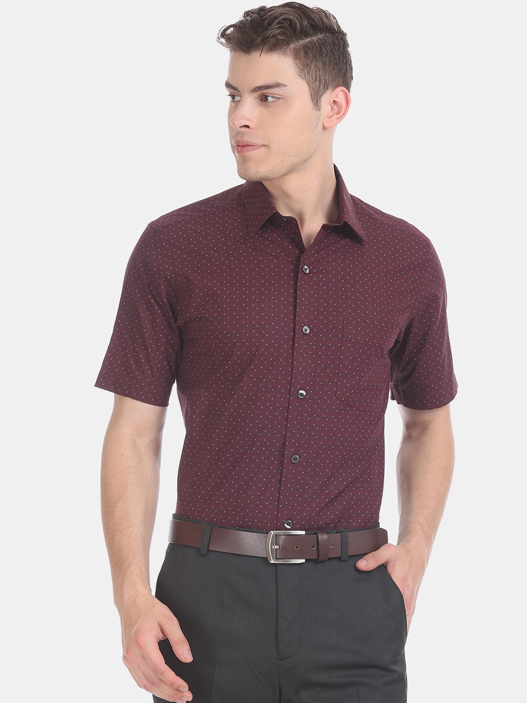 Arrow Men Regular Fit Checked Formal Shirt, Maroon