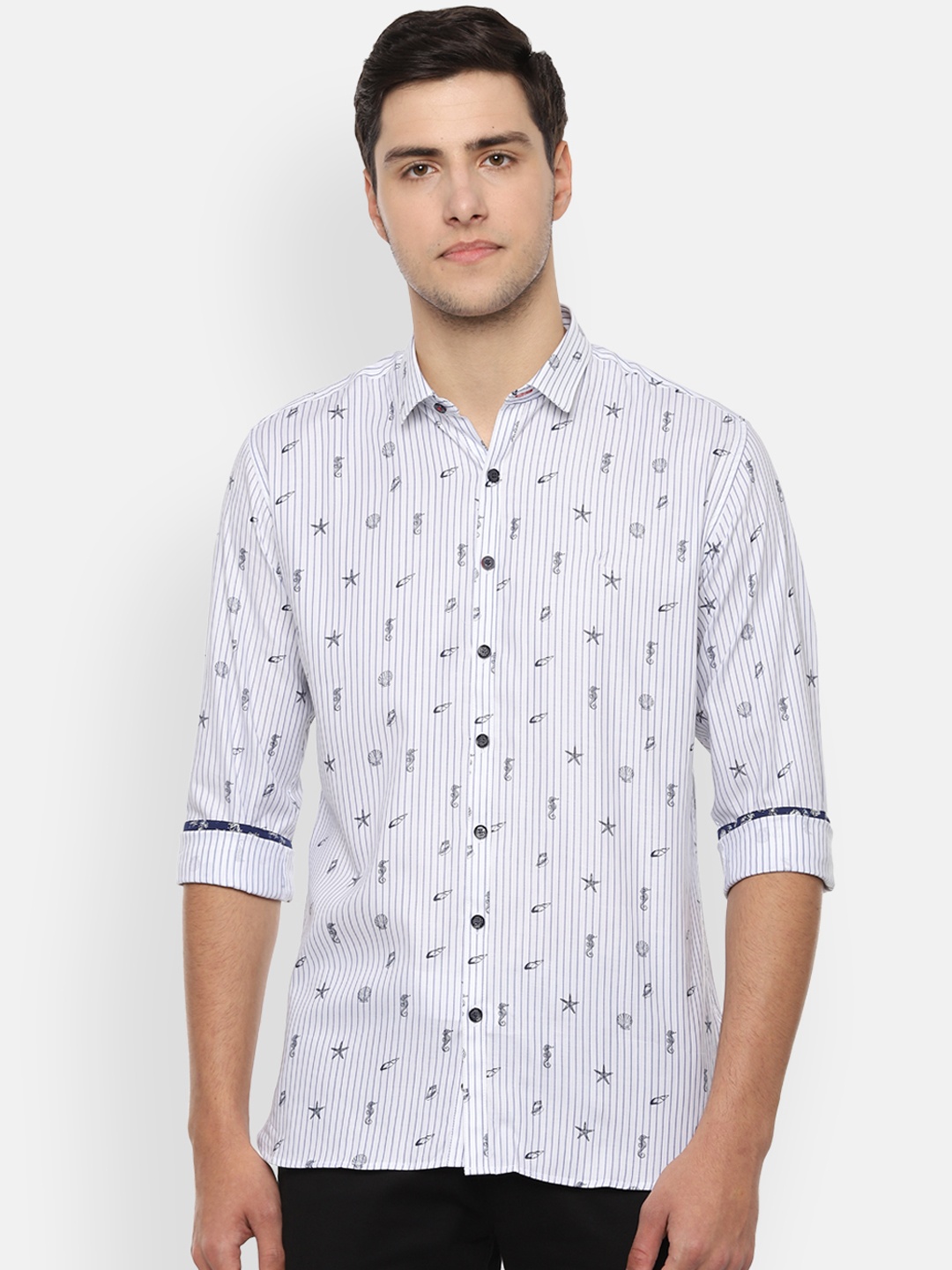 

V Dot Men White & Grey Slim Fit Printed Casual Shirt