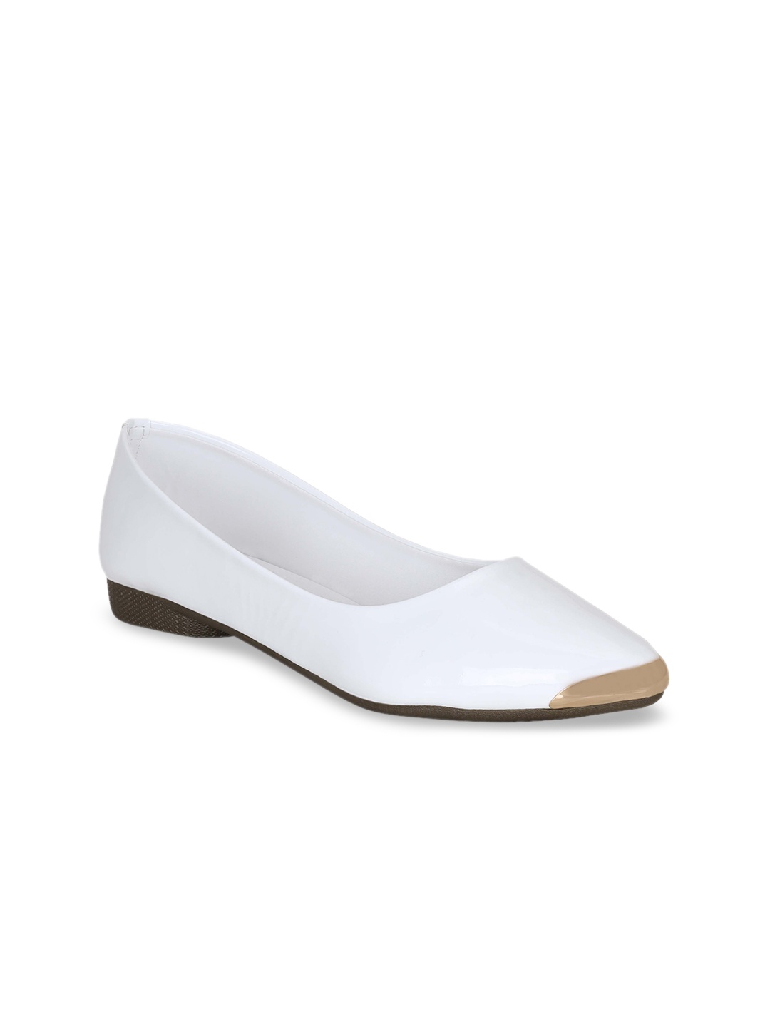 

Get Glamr Women White Solid Synthetic Patent Ballerinas