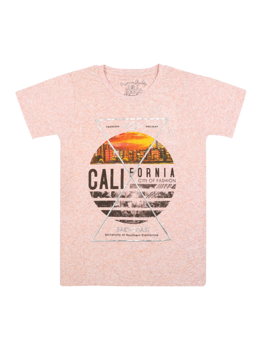 

Lil Tomatoes Boys Coral Pink Printed Round Neck Pure Cotton T-shirt