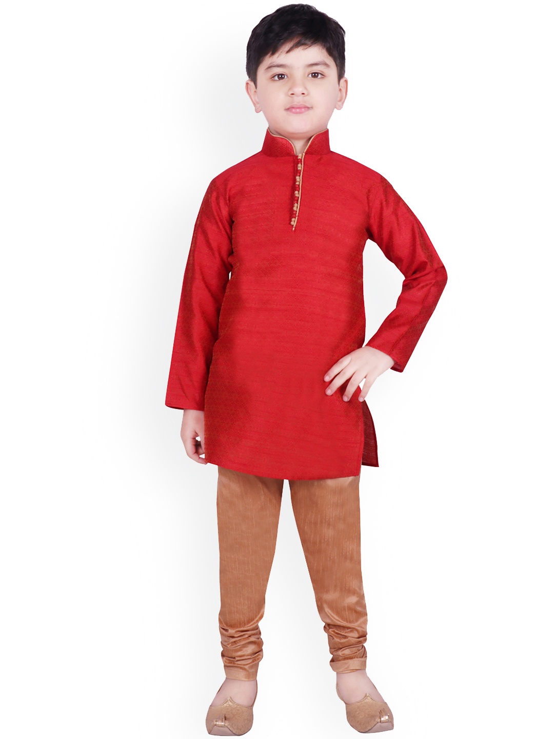 

SG YUVRAJ Boys Red & Gold-Coloured Self Design Kurta with Pyjamas