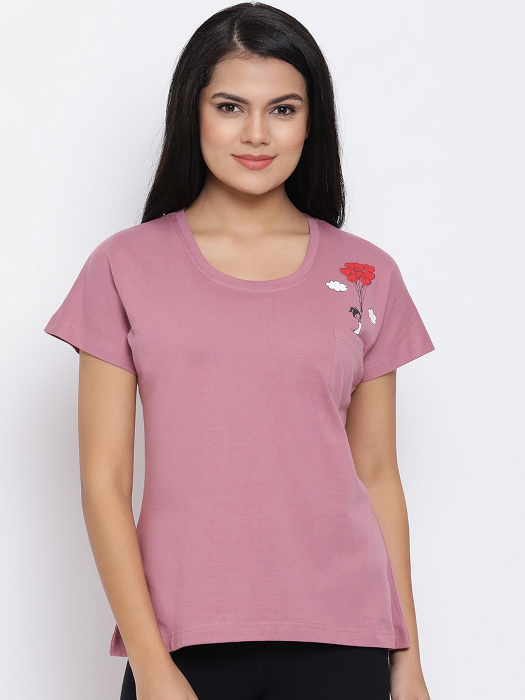 

Clovia Women Pink Printed Lounge T-Shirt