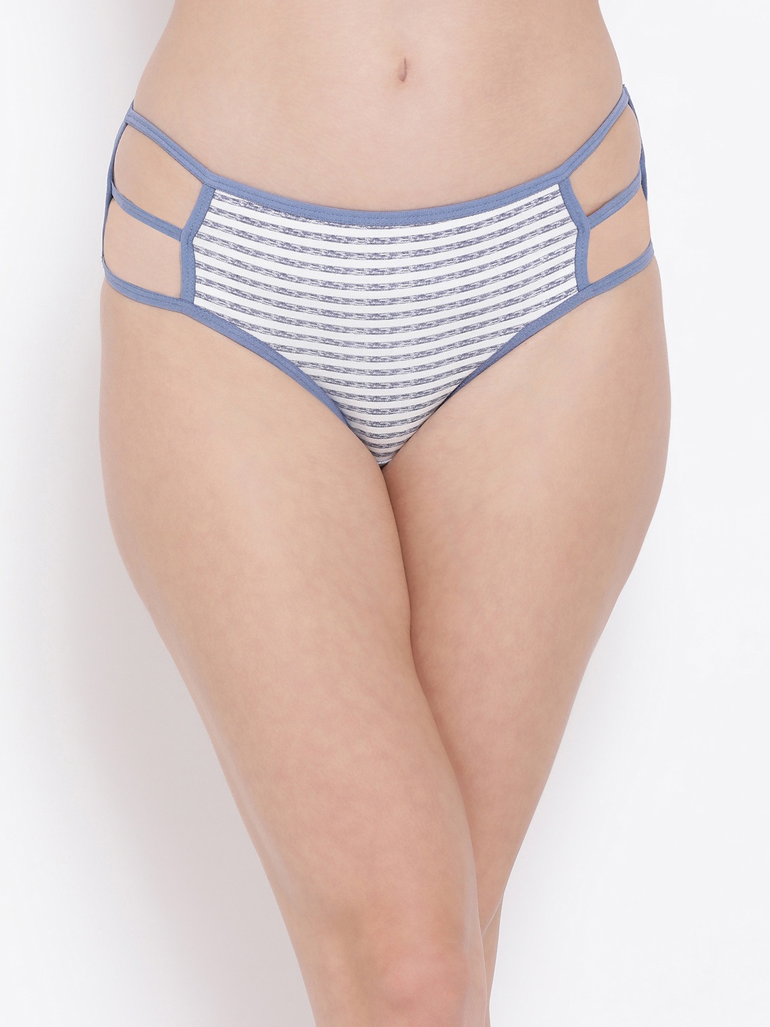 

Clovia Women White & Grey Striped Hipster Briefs With Cage Sides PN3236S18