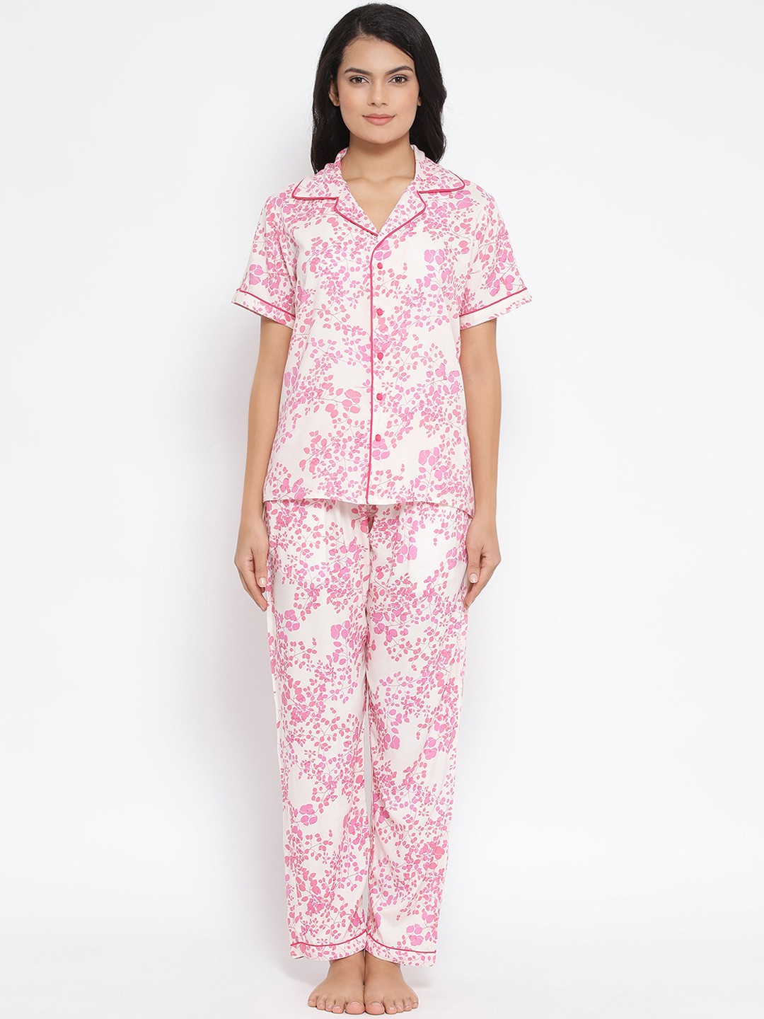 

Clovia Women Pink & White Printed Night suit