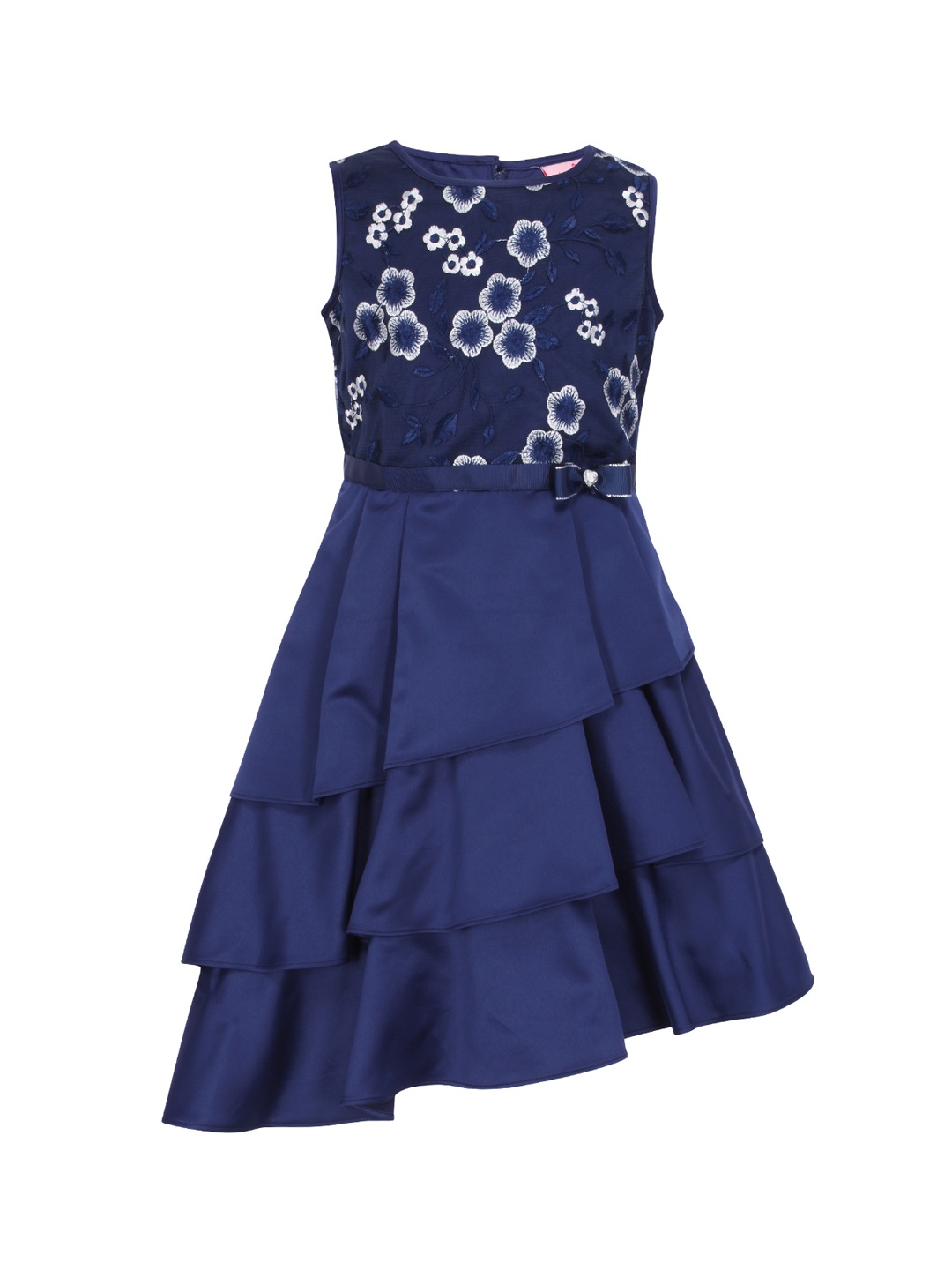 

CUTECUMBER Girls Navy Blue & White Embroidered Fit and Flare Dress