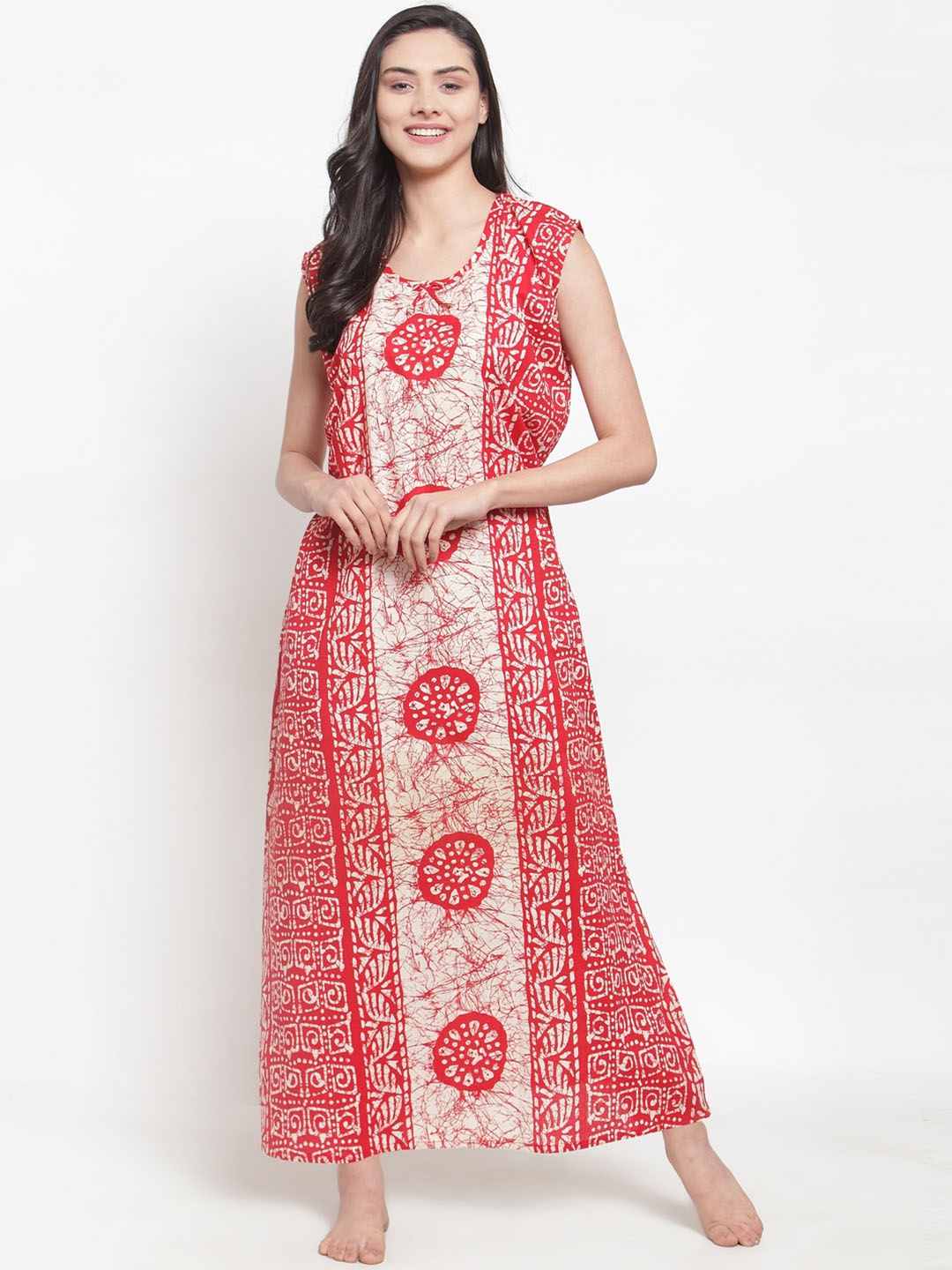 

Secret Wish Red & Off-White Printed Nightdress