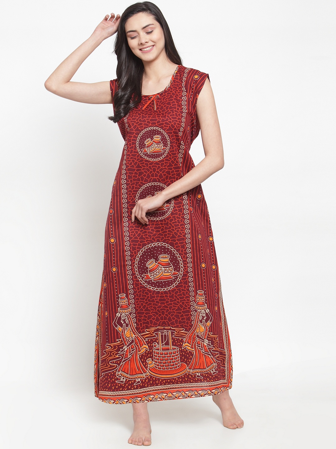 Secret Wish Brown & White Printed Nightdress