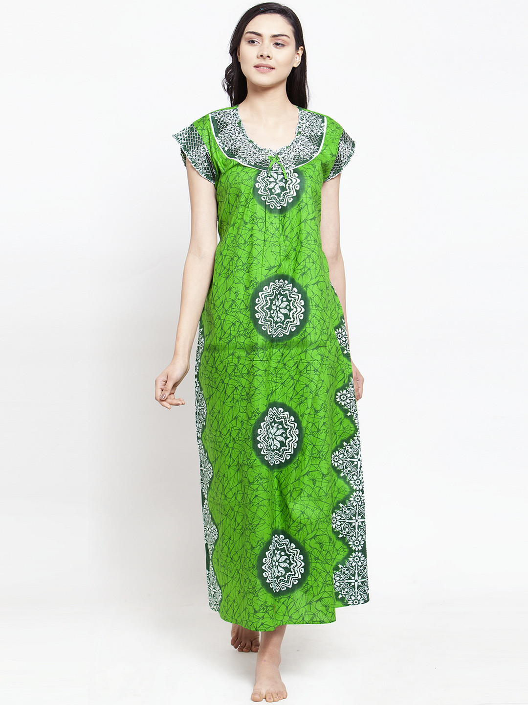 

Secret Wish Green & White Printed Nightdress
