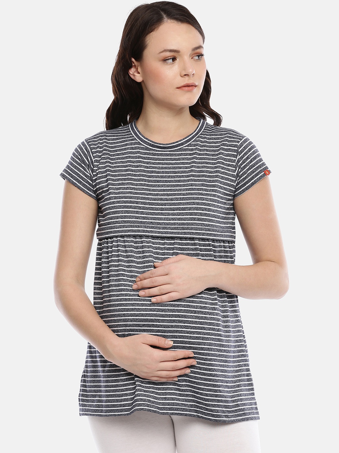GOLDSTROMS Women Maternity Navy Blue & White Striped A-Line Top