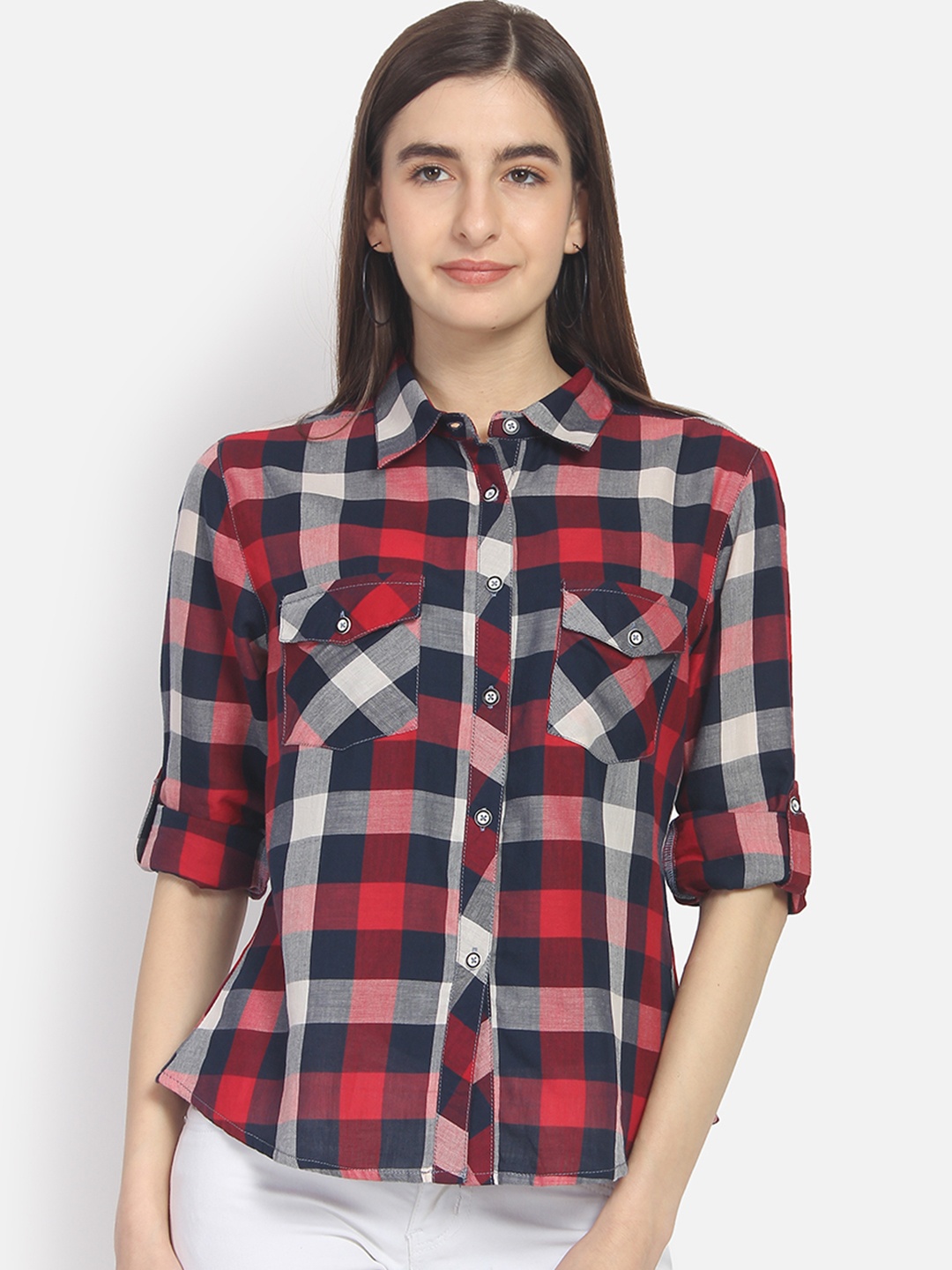 Yaadleen Women Red & Black Regular Fit Checked Casual Shirt