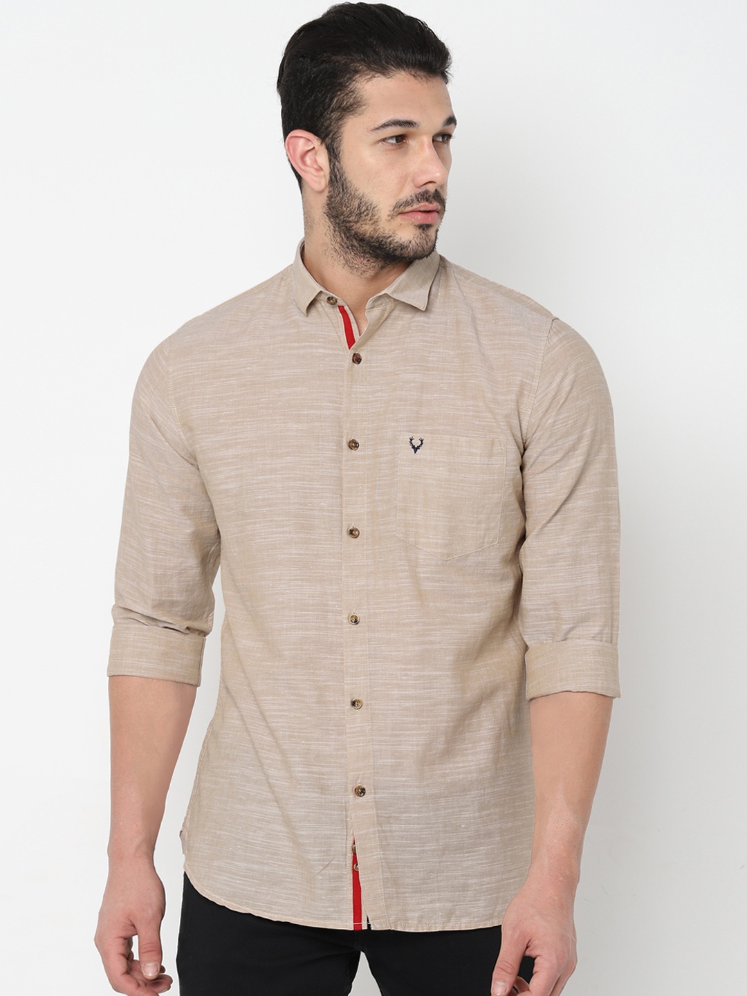 

Allen Solly Men Beige Slim Fit Self Design Casual Shirt