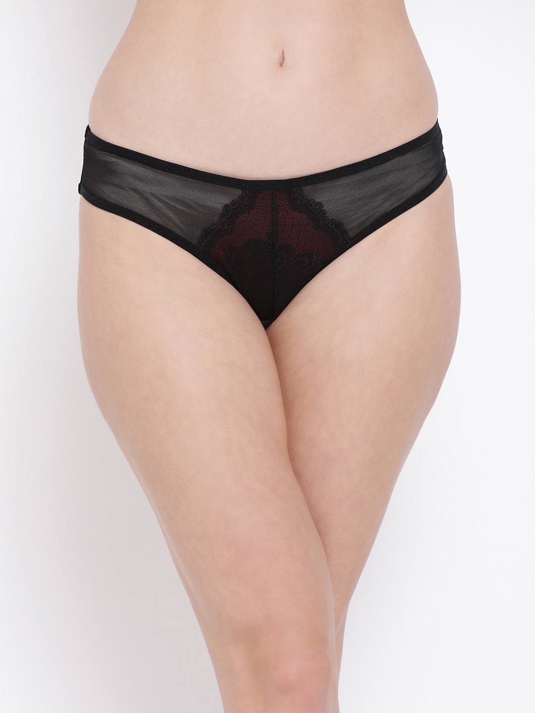 Clovia Women Black Self-Design Lace Bikini Briefs PN3175P13