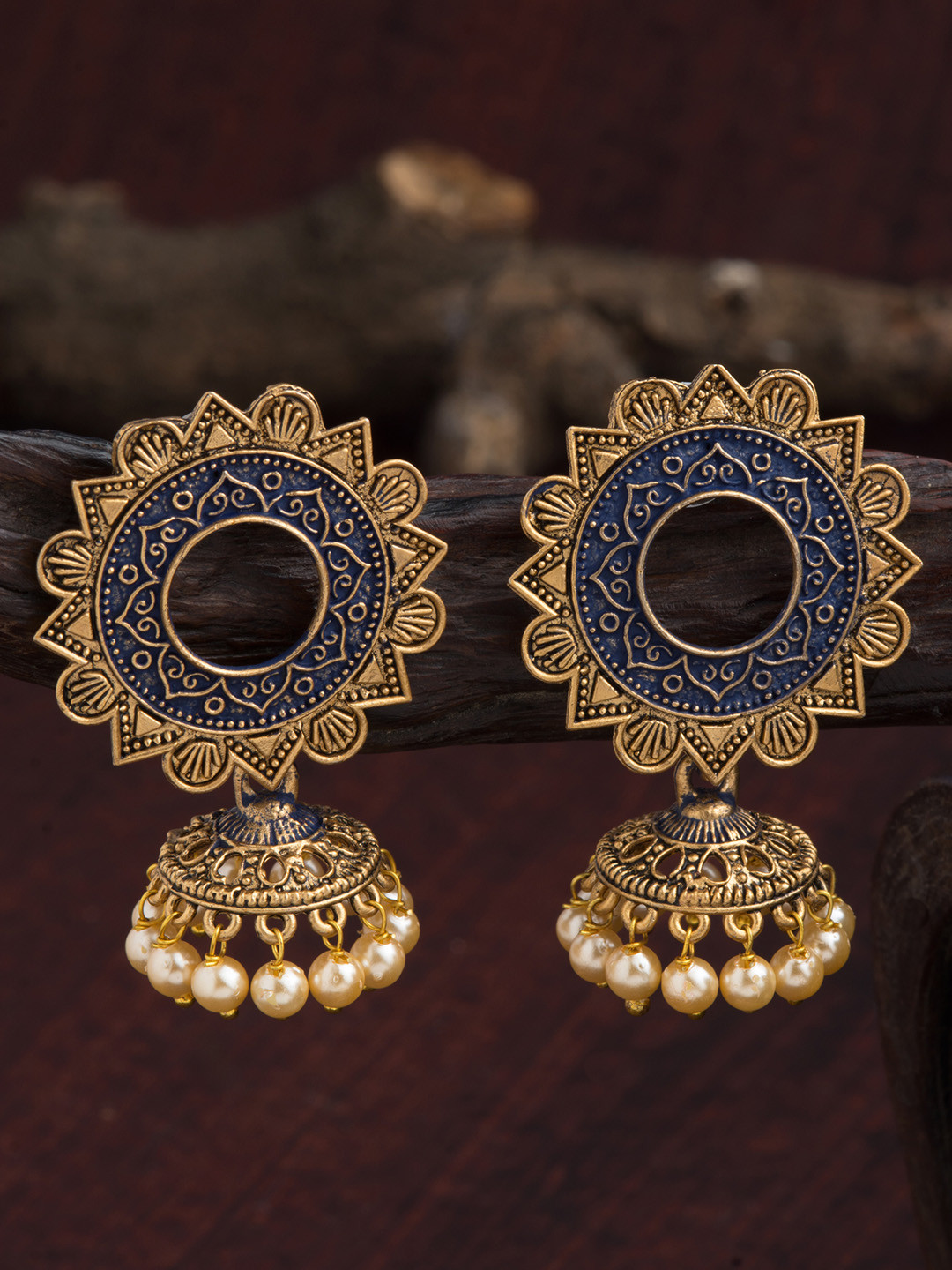 

E2O Blue & Gold-Plated Dome Shaped Jhumkas