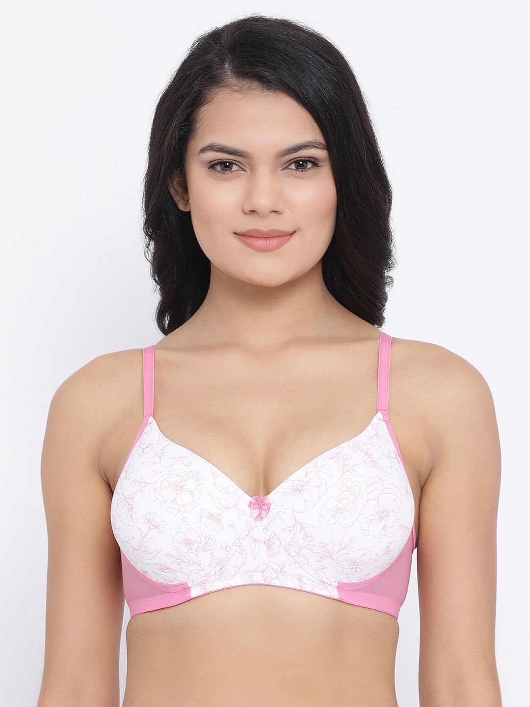 

Clovia White & Pink Printed Non-Wired Lightly Padded T-shirt Bra BR1737V1832B