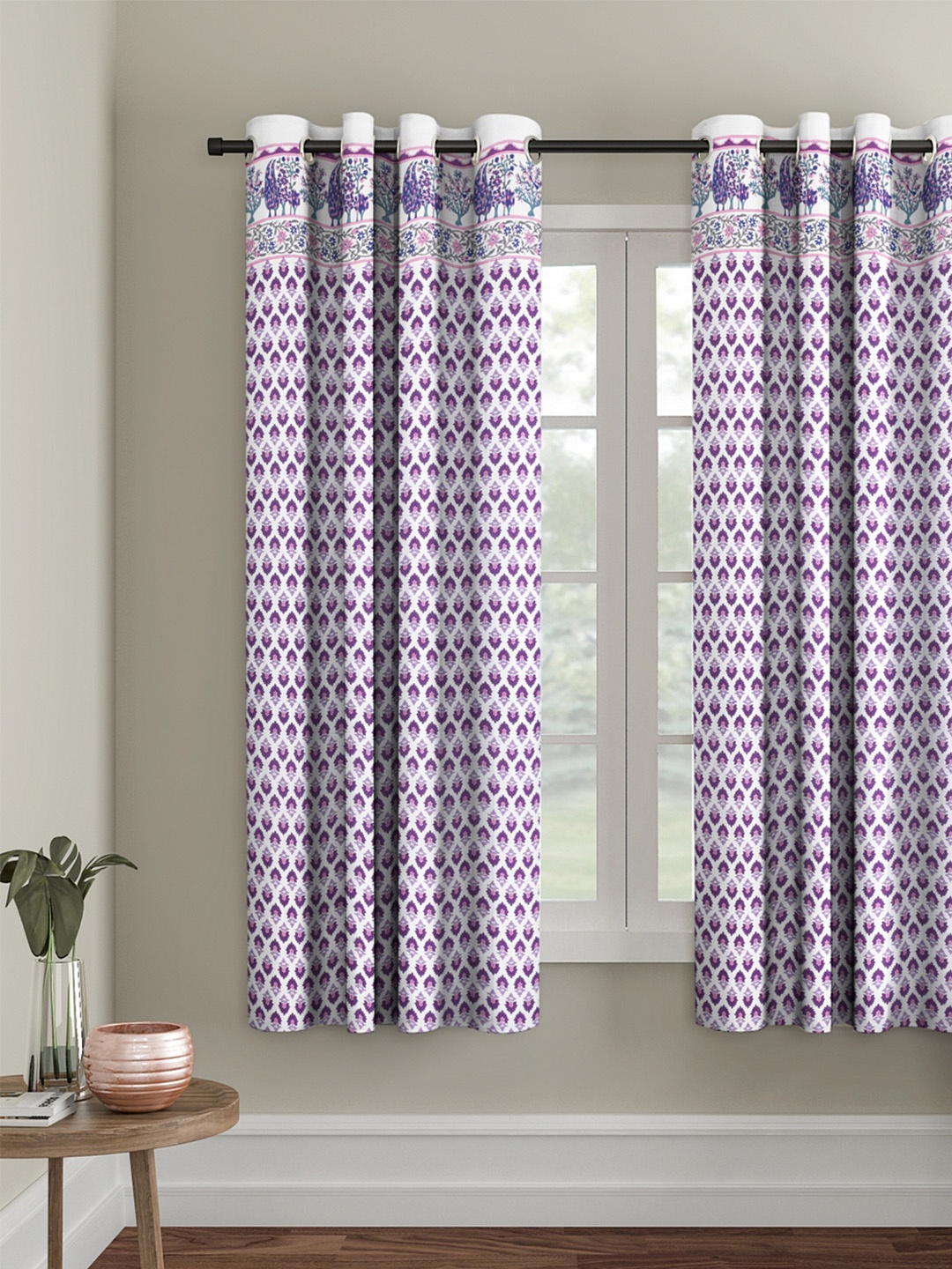 

Rajasthan Decor White & Purple Printed Single Window Curtain
