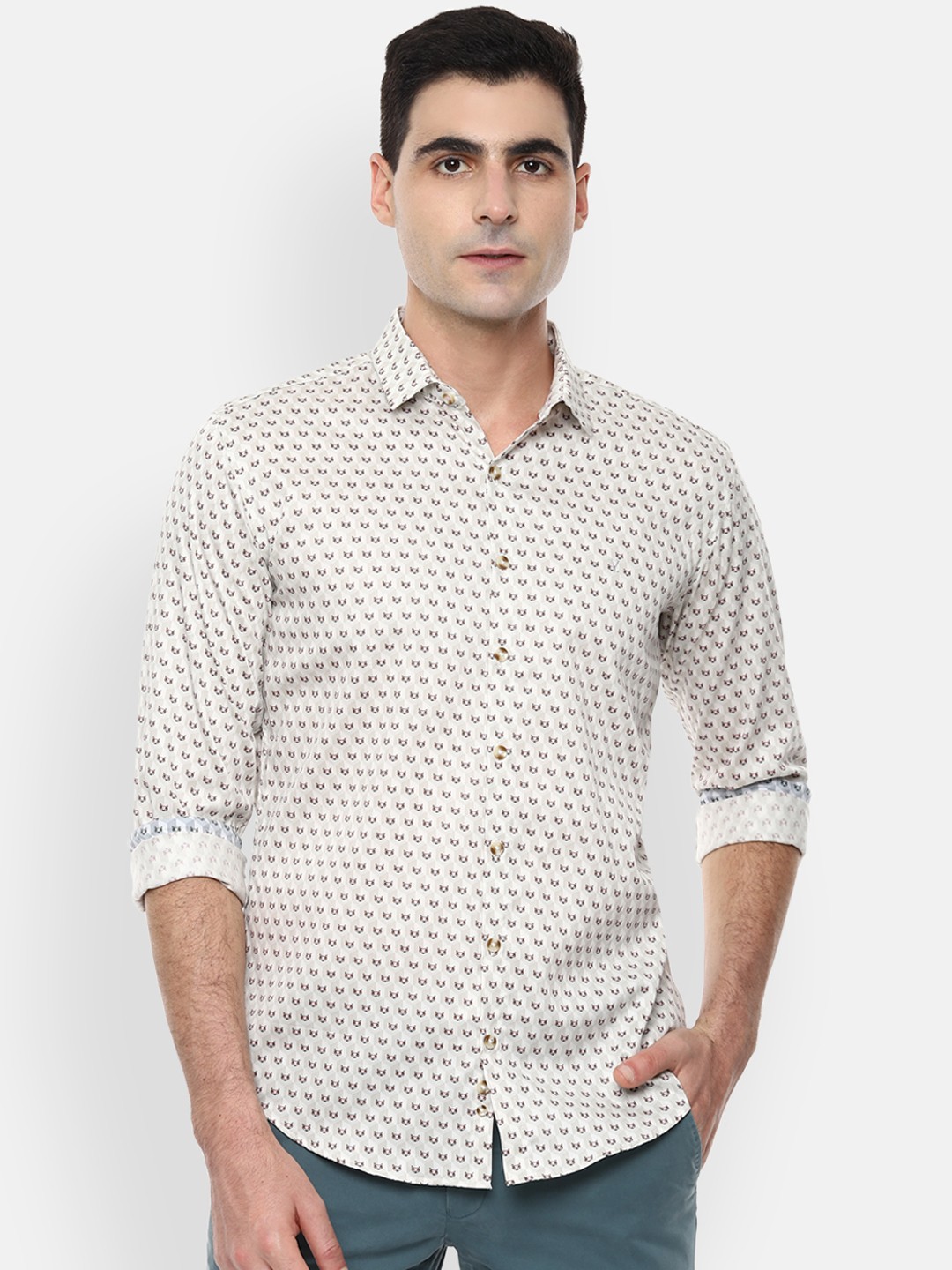 

V Dot Men Beige Slim Fit Printed Casual Shirt