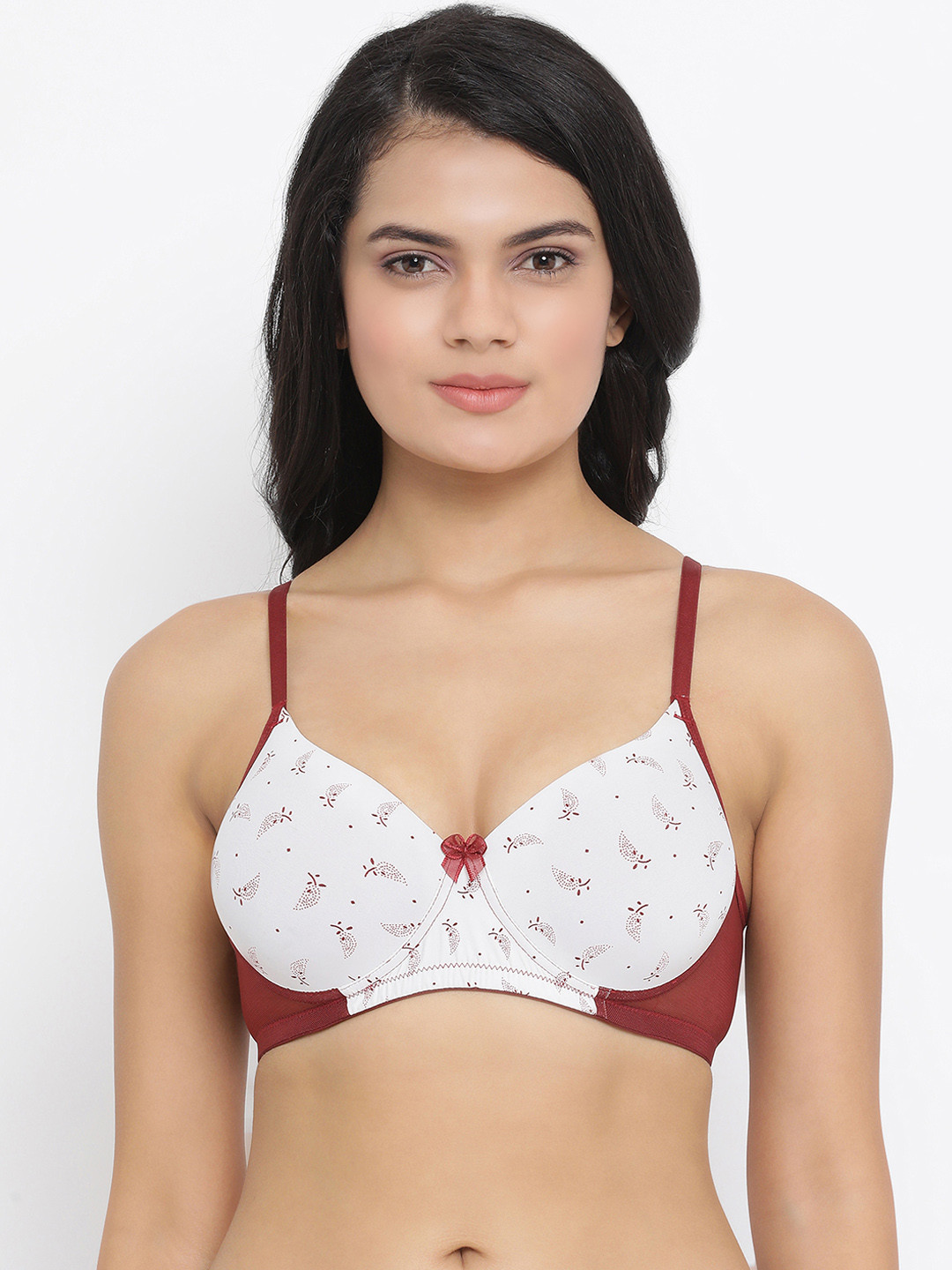 

Clovia White & Brown Printed Non-Wired Lightly Padded T-shirt Bra BR1737T1832B