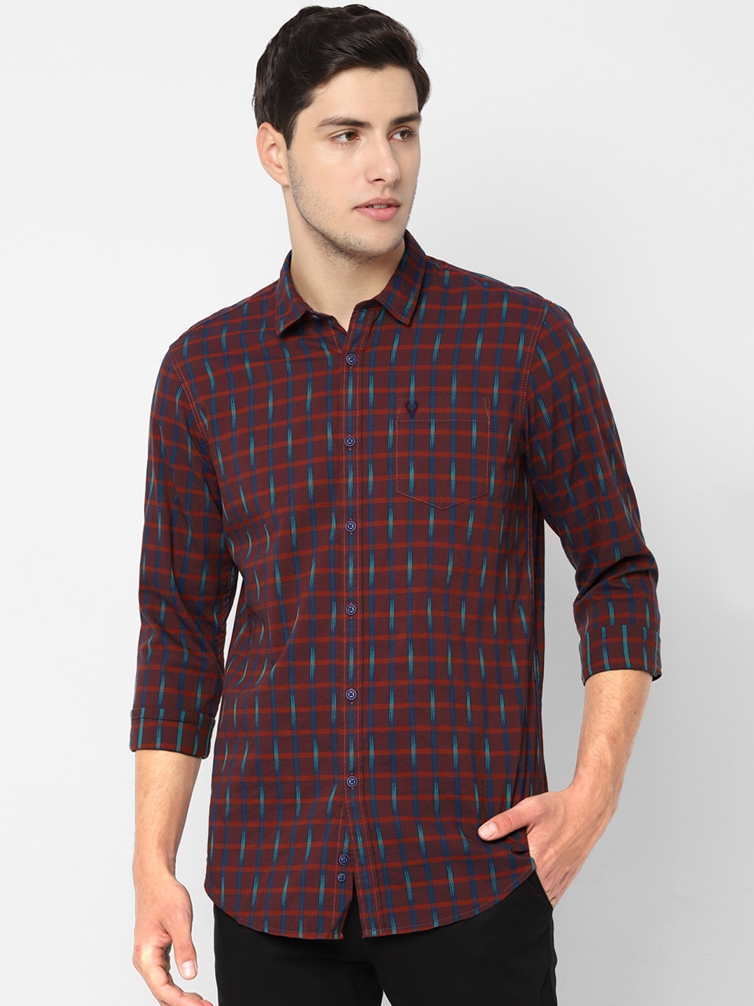 

Allen Solly Sport Men Maroon Blue Regular Fit Checked Casual Shirt