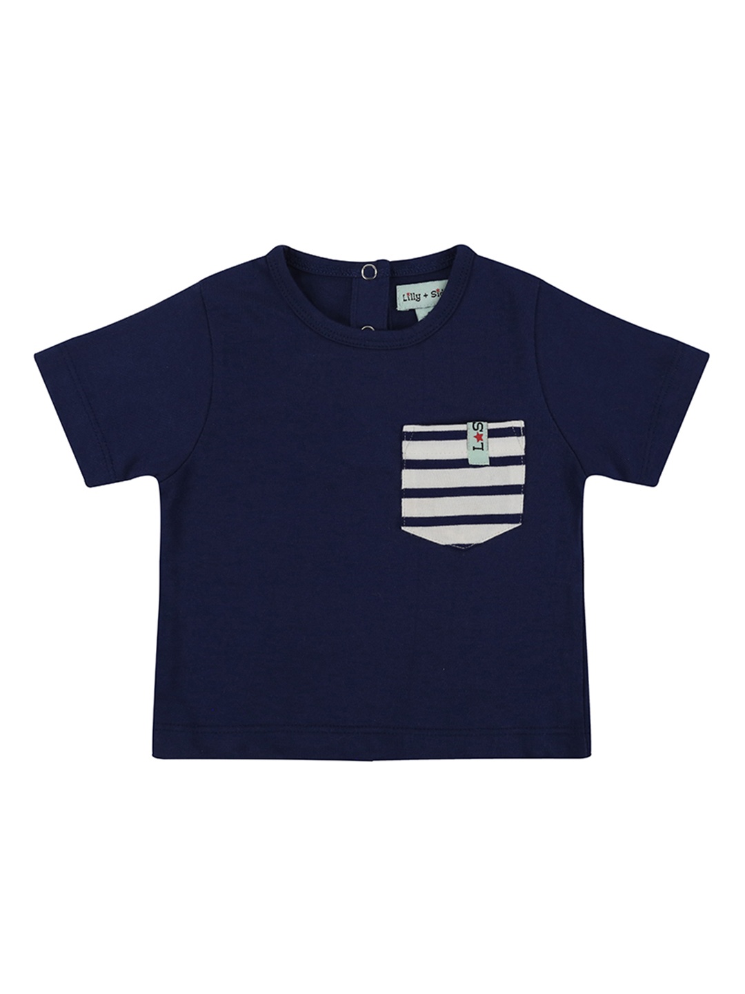 

Lilly and Sid Boys Navy Blue Solid Round Neck Organic Cotton T-shirt