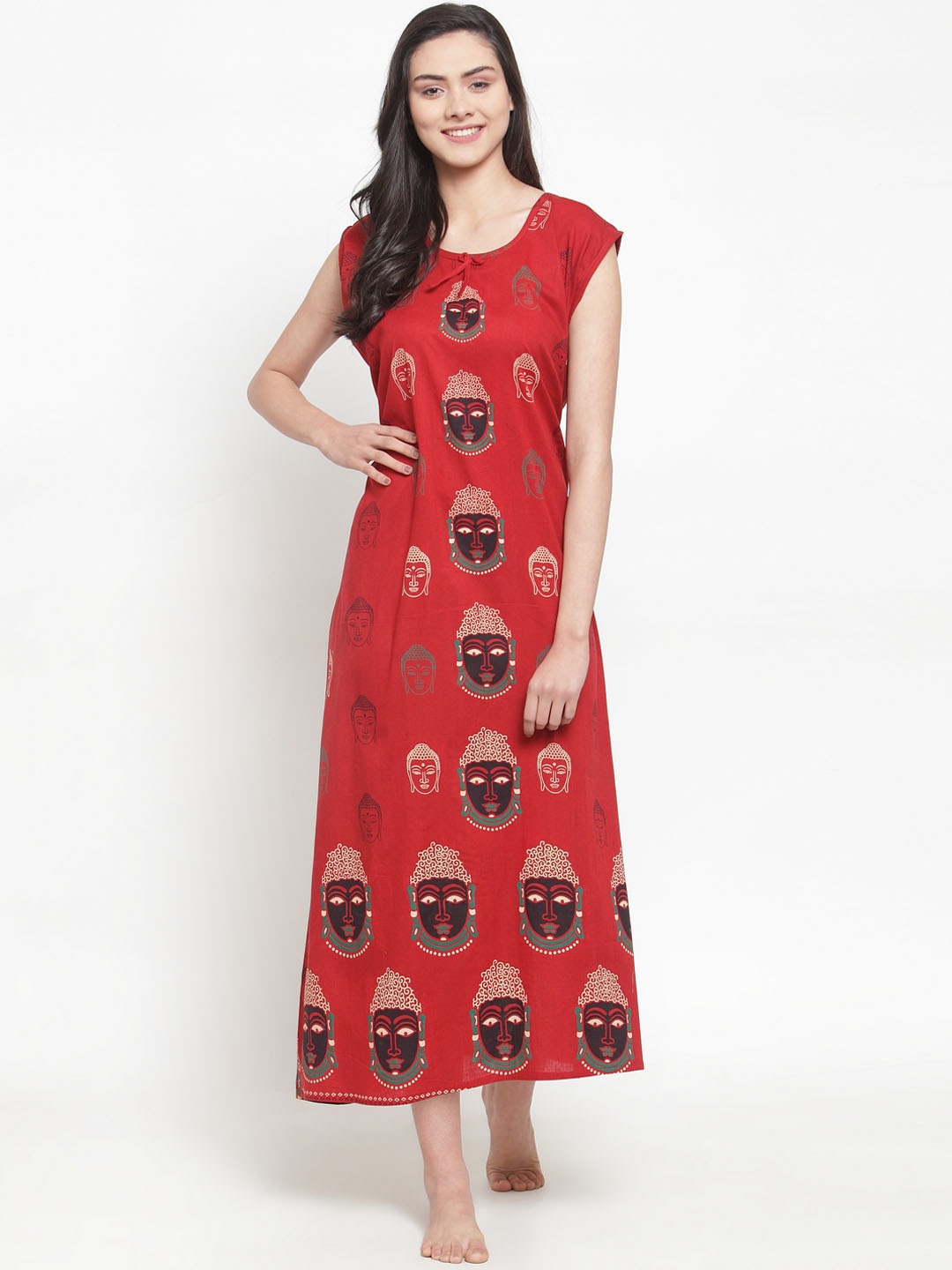 

Secret Wish Red & Beige Printed Nightdress