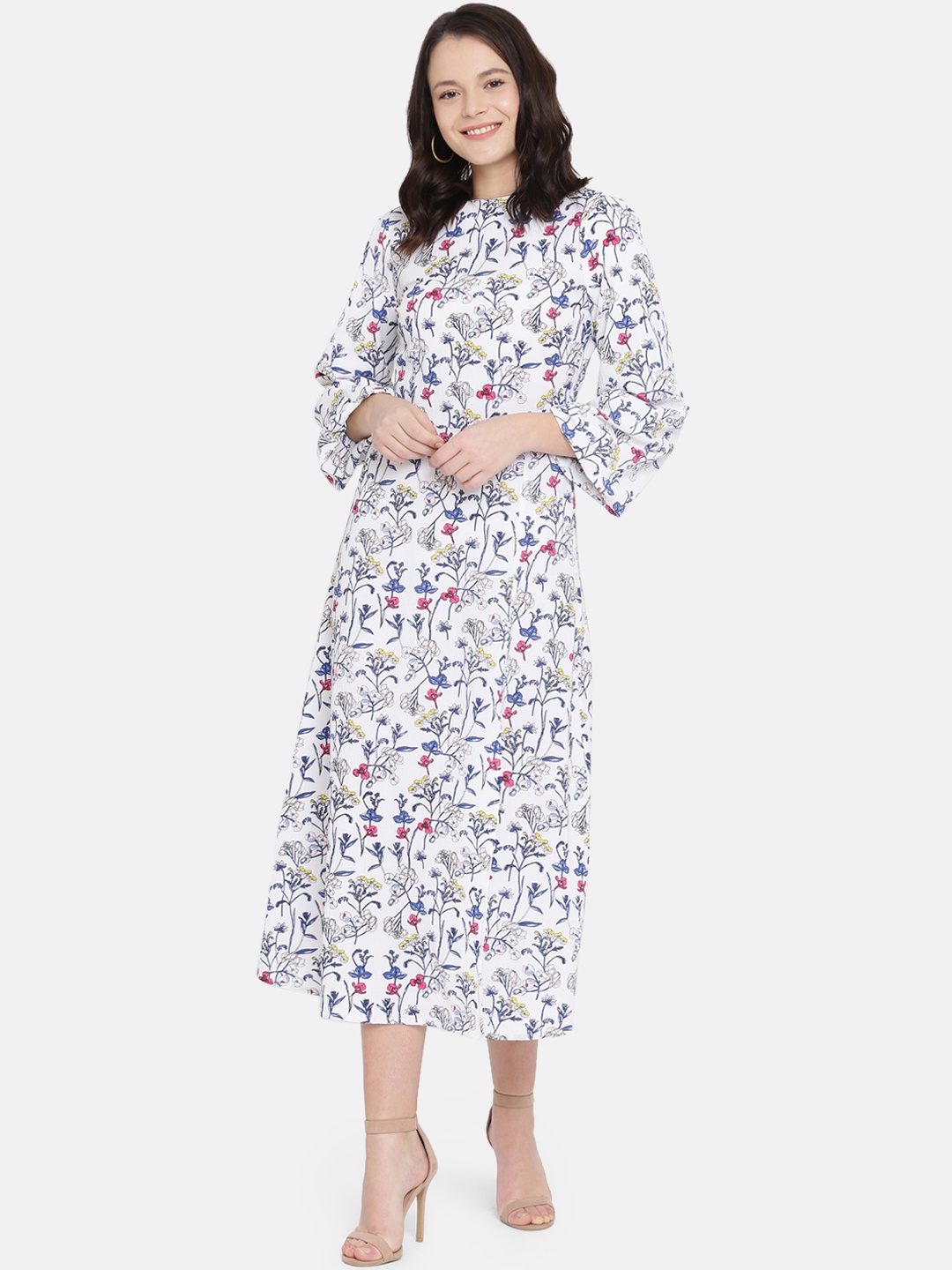 

ISU Women White Floral Printed Fit and Flare Dress