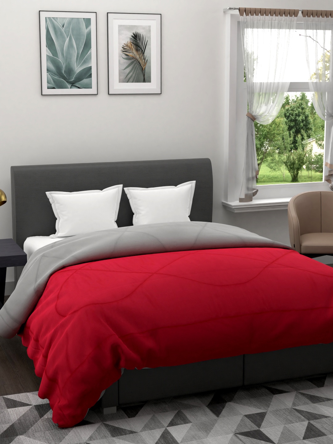 

Clasiko Pink & Grey Solid AC Room 233 GSM Double Bed Reversible Comforter
