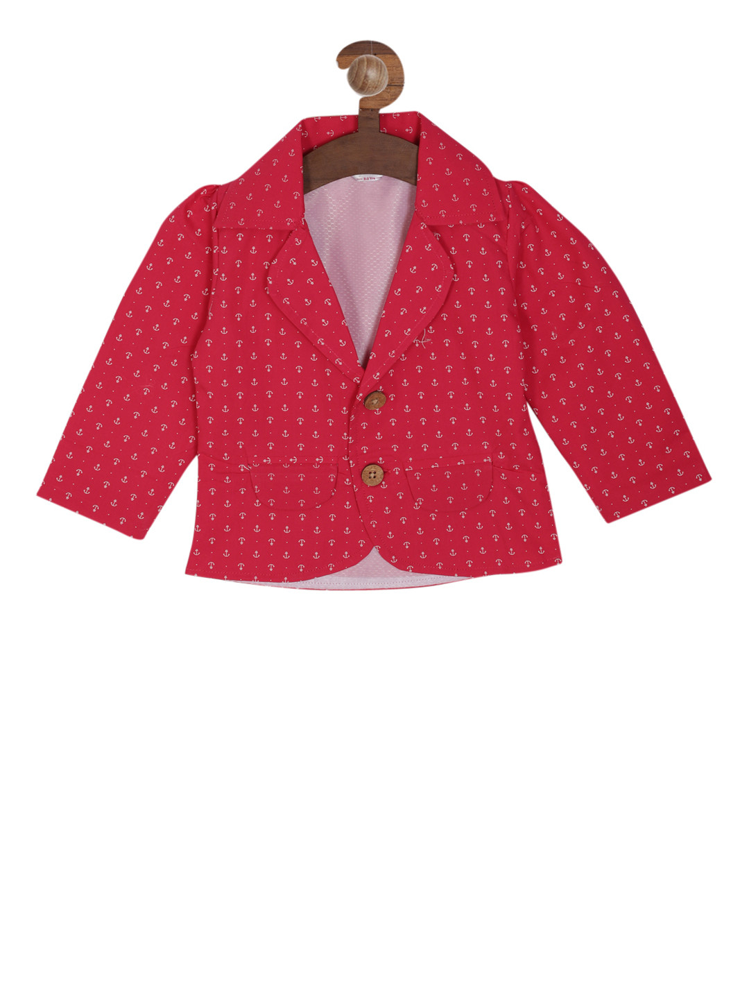 

RIKIDOOS Girls Pink Printed Single-Breasted Party Pure Cotton Blazer