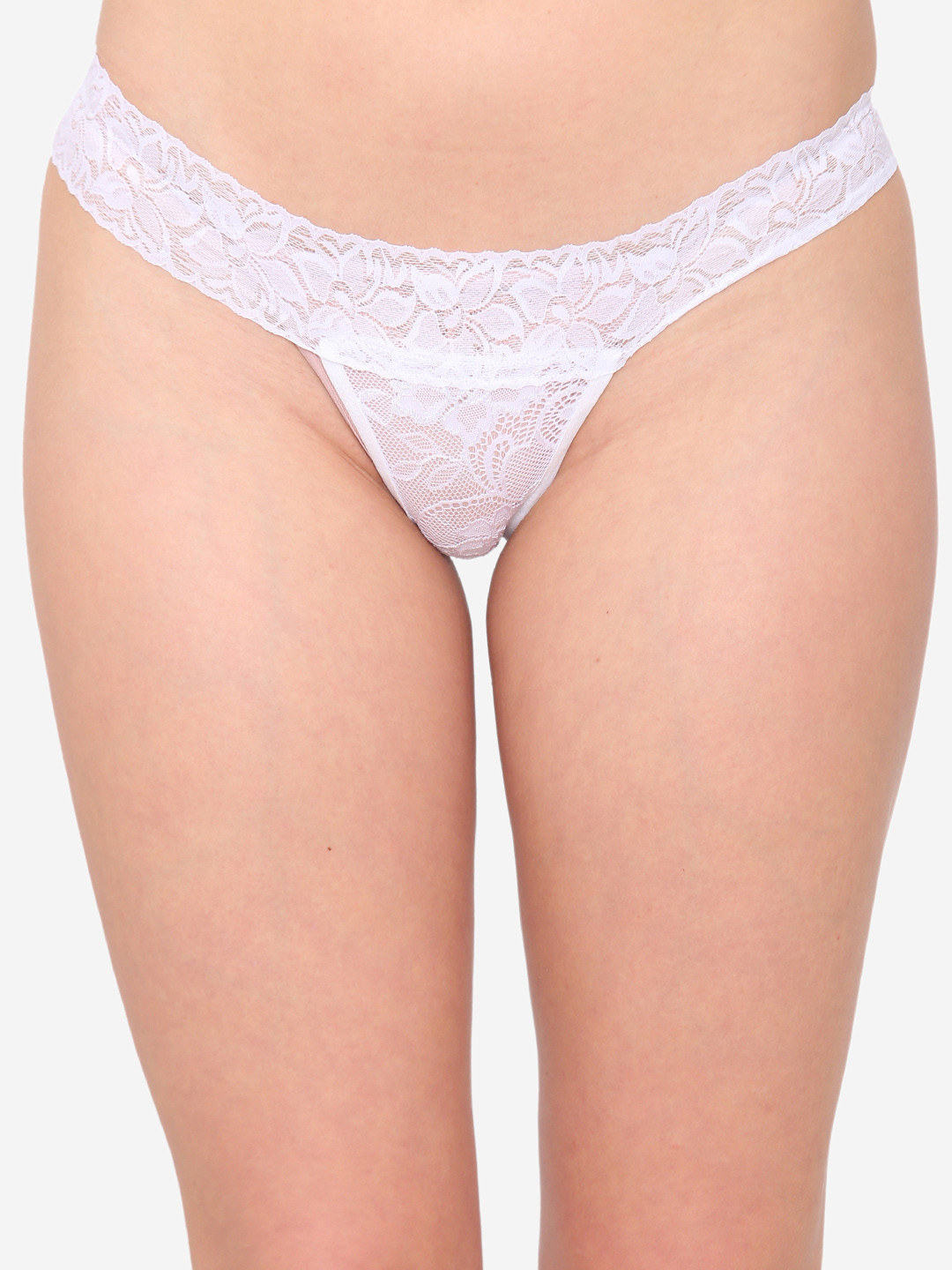 

N-Gal Women White Solid Cheeky Sheer Lace T Back Thongs NTDT14