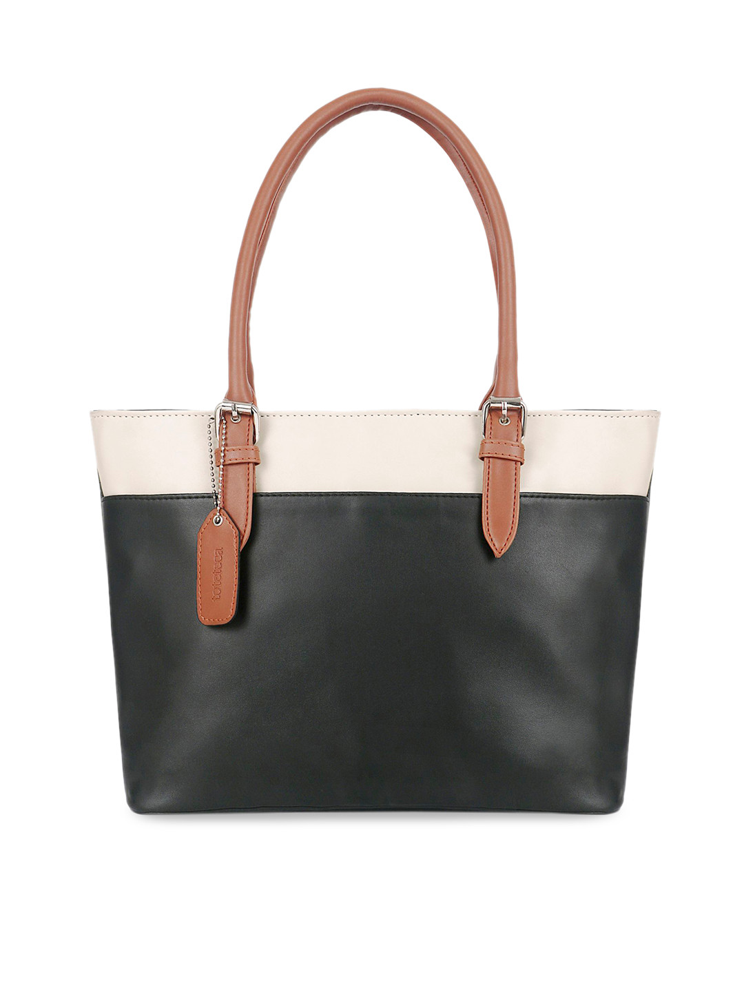 

Toteteca Black & Cream-Coloured Colourblocked Handheld Bag