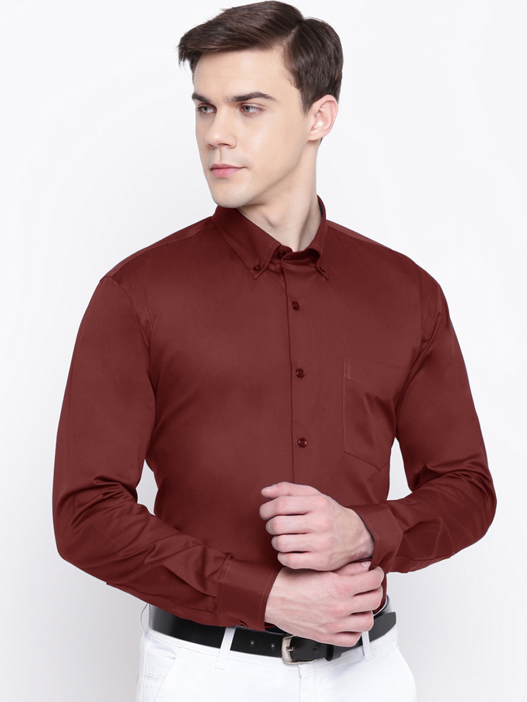

Hancock Men Maroon Slim Fit Solid Formal Shirt