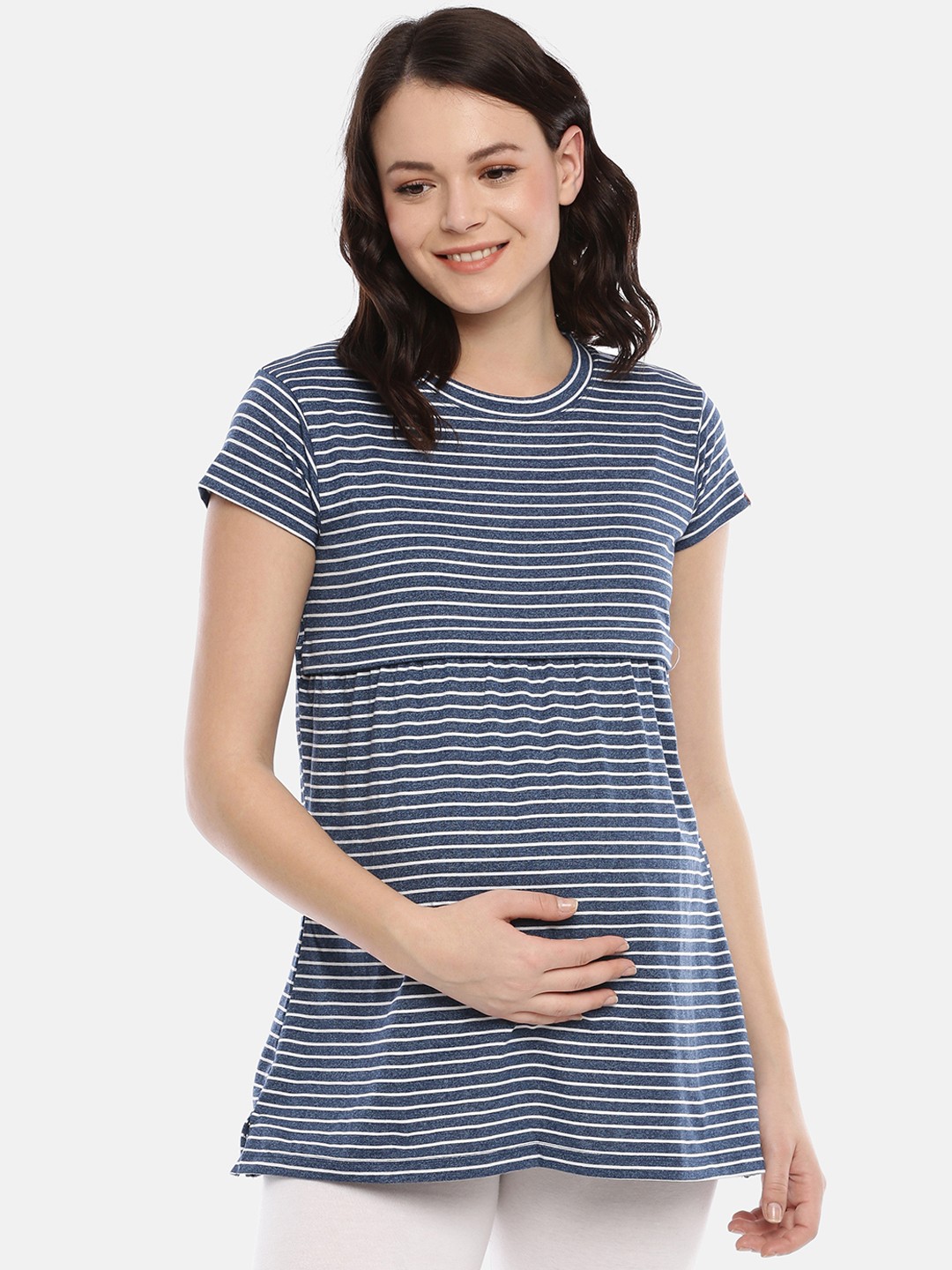 

GOLDSTROMS Women Maternity Navy Blue & White Striped A-Line Top