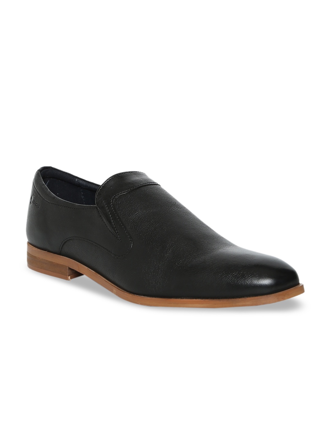GABICCI Men Black Solid Fleetwood King Leather Formal Slip-Ons