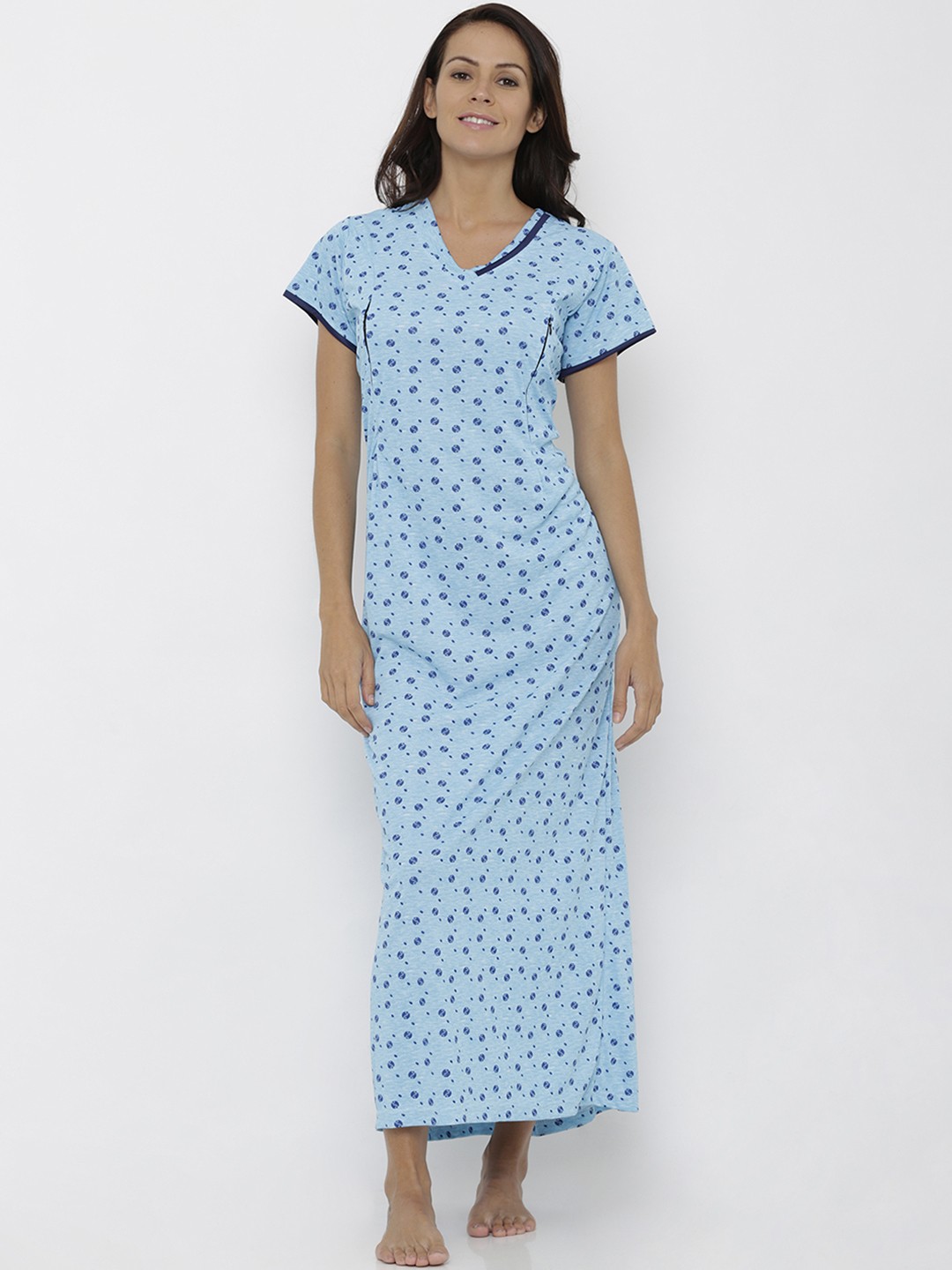 

Pretty Awesome Blue Printed Post-Pregnancy Feeding Nightdress