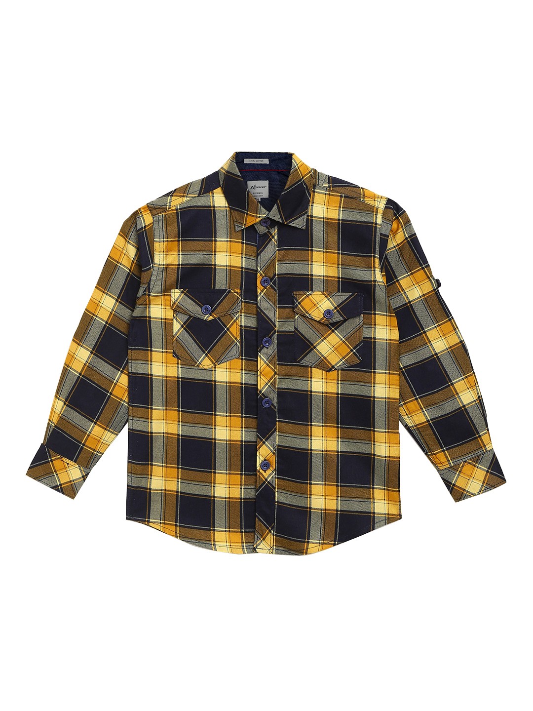 

Aj DEZInES Boys Navy Blue & Yellow Regular Fit Checked Casual Shirt