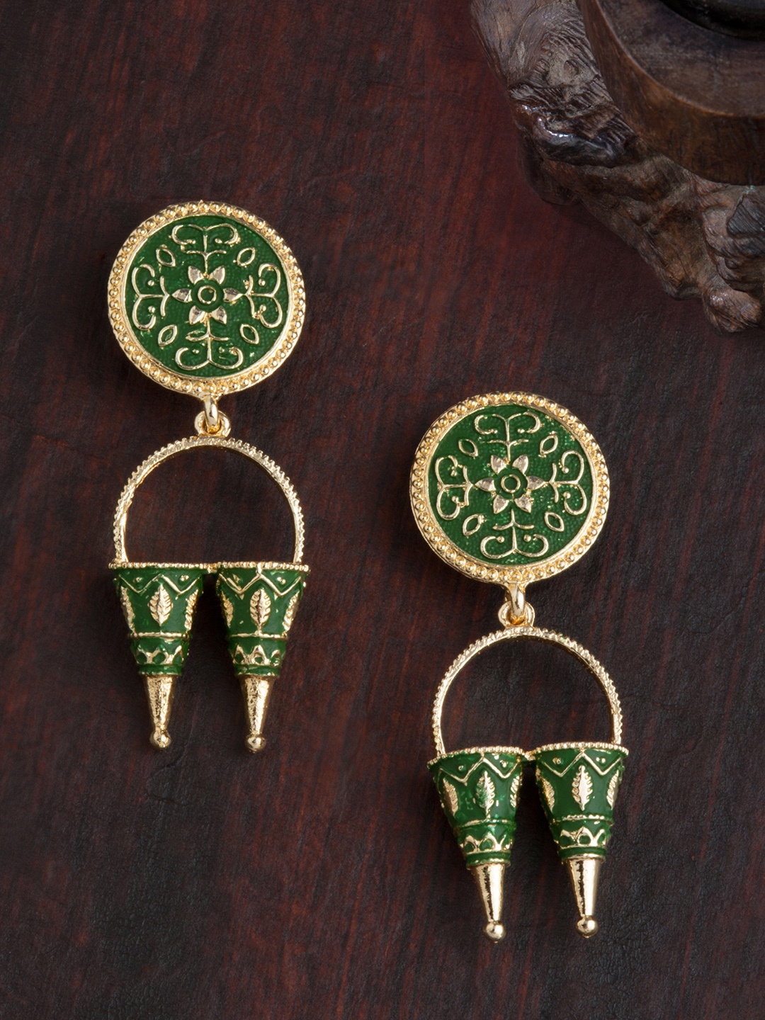 E2O Gold-Plated & Green Contemporary Drop Earrings