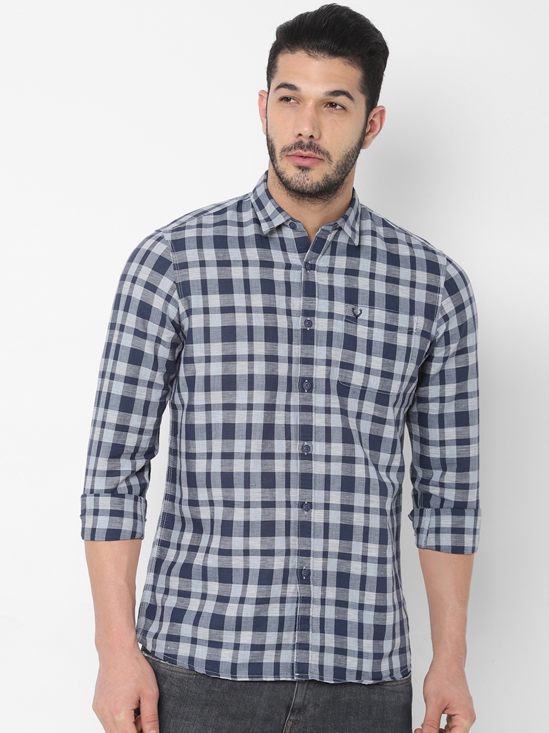 

Allen Solly Sport Men Navy Blue & White Regular Fit Checked Casual Shirt