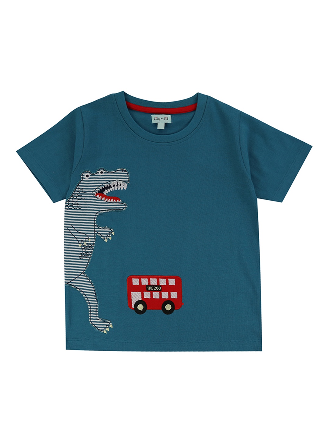 

Lilly and Sid Boys Teal Blue Printed Round Neck Organic Cotton T-shirt