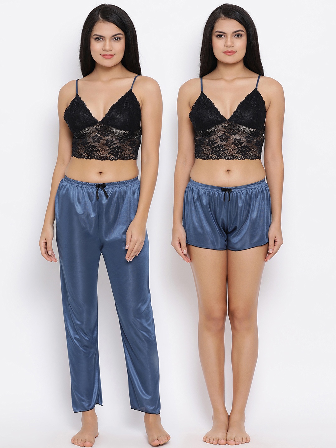 

Clovia Women Blue & Black Solid Night suit