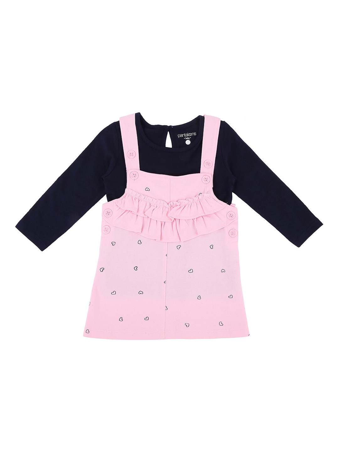 

Pantaloons Baby Infant Pink Printed Pinafore Dress With T-Shirt