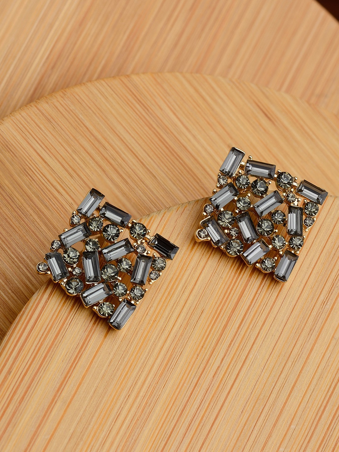 

E2O Black & Gold-Plated Square Studs