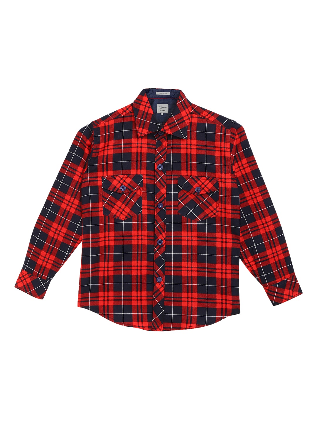 

Aj DEZInES Boys Red & Navy Blue Regular Fit Checked Casual Shirt