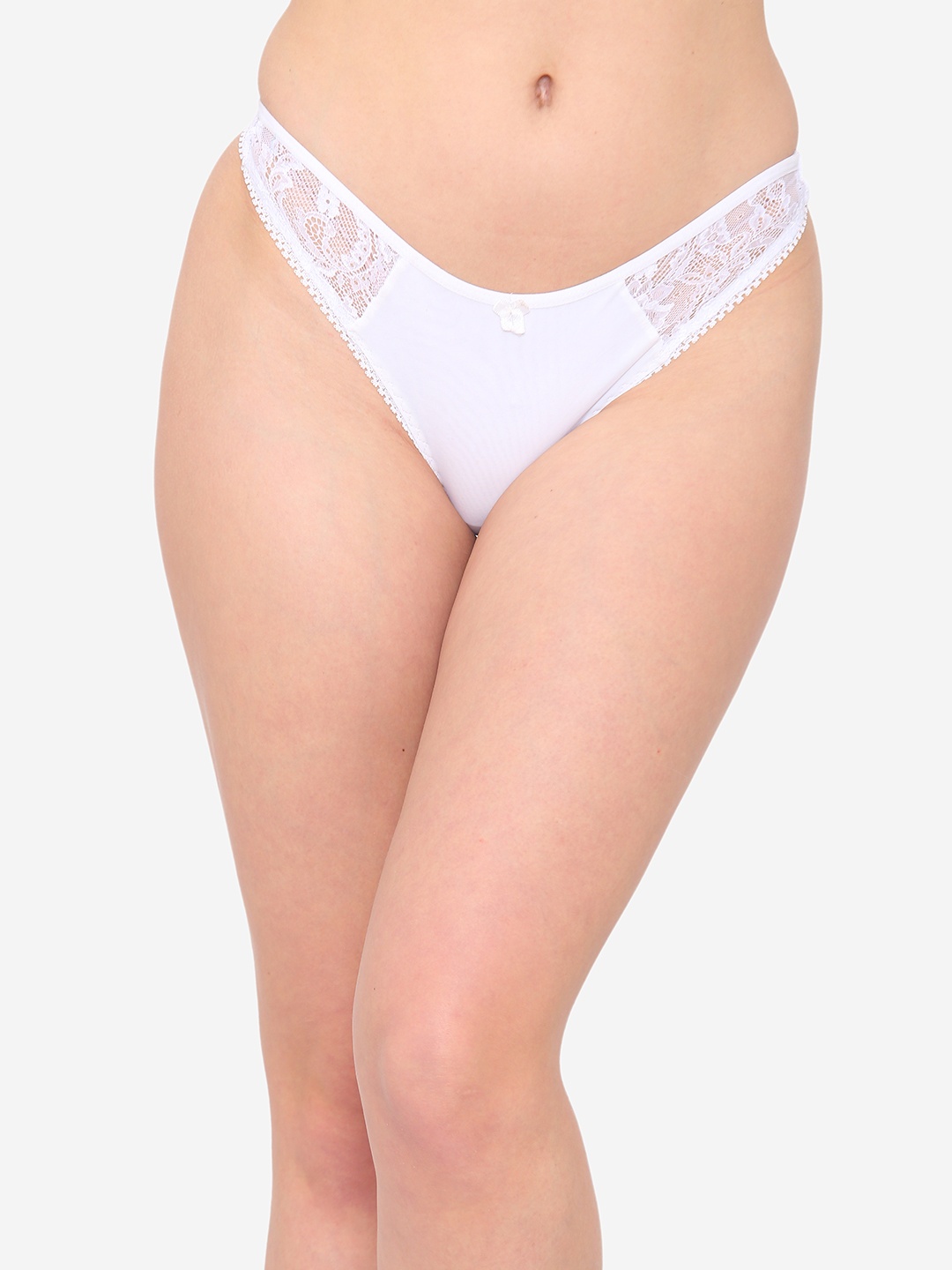 

N-Gal Women White Solid Thongs With Lace Inserts NTDT12