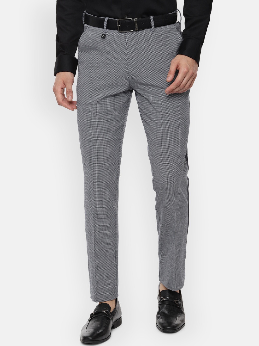 

V Dot Men Grey Skinny Fit Checked Regular Trousers