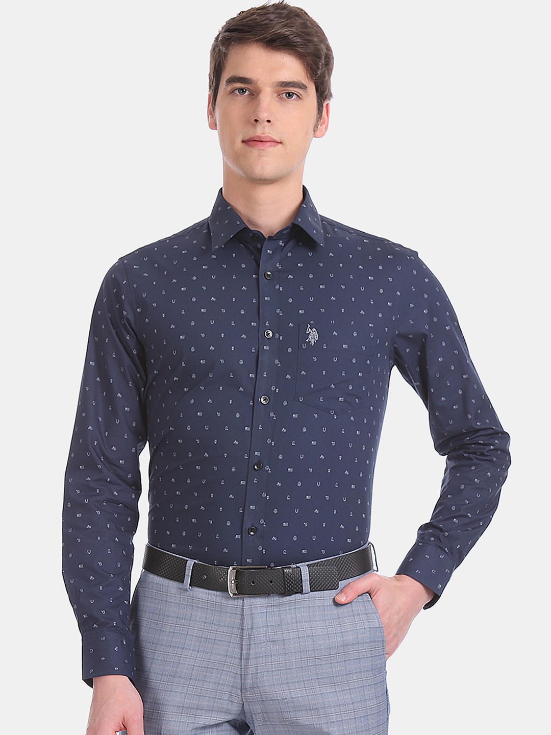 

U.S. Polo Assn. Men Navy Blue Regular Fit Printed Formal Shirt