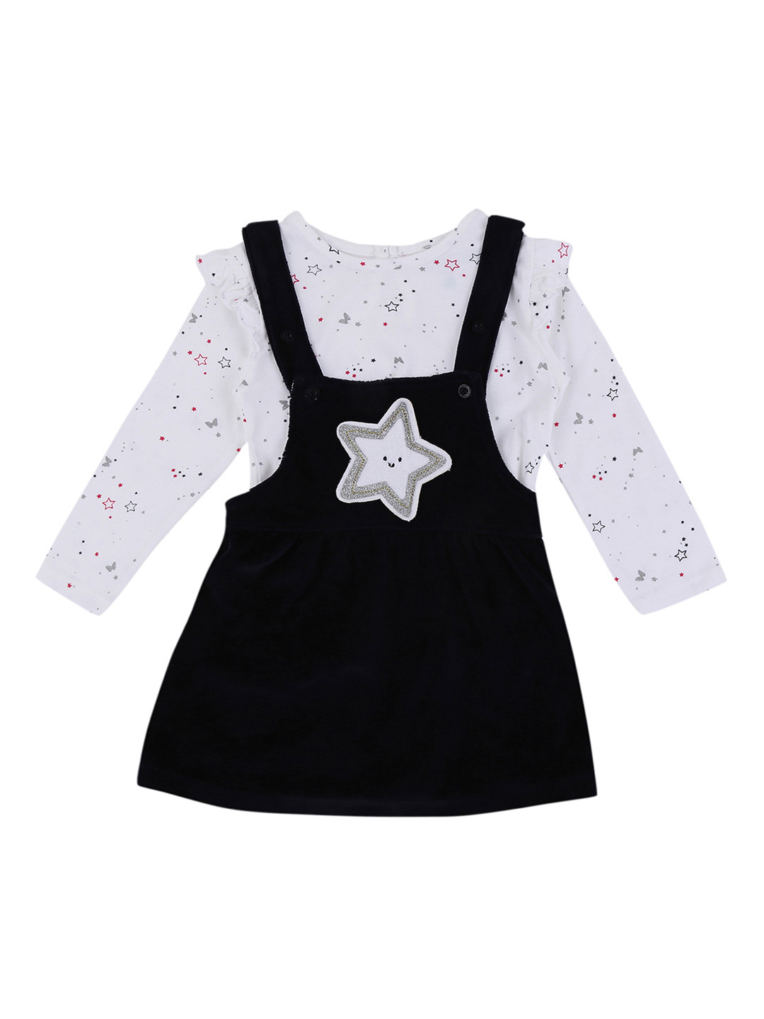 

Pantaloons Baby Infant Blue Solid Pinafore Dress With T-Shirt