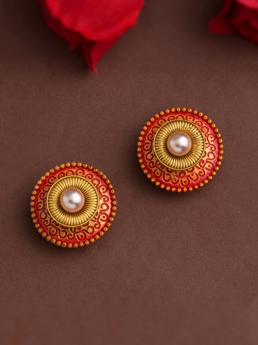 

E2O Red & Gold-Plated Circular Studs