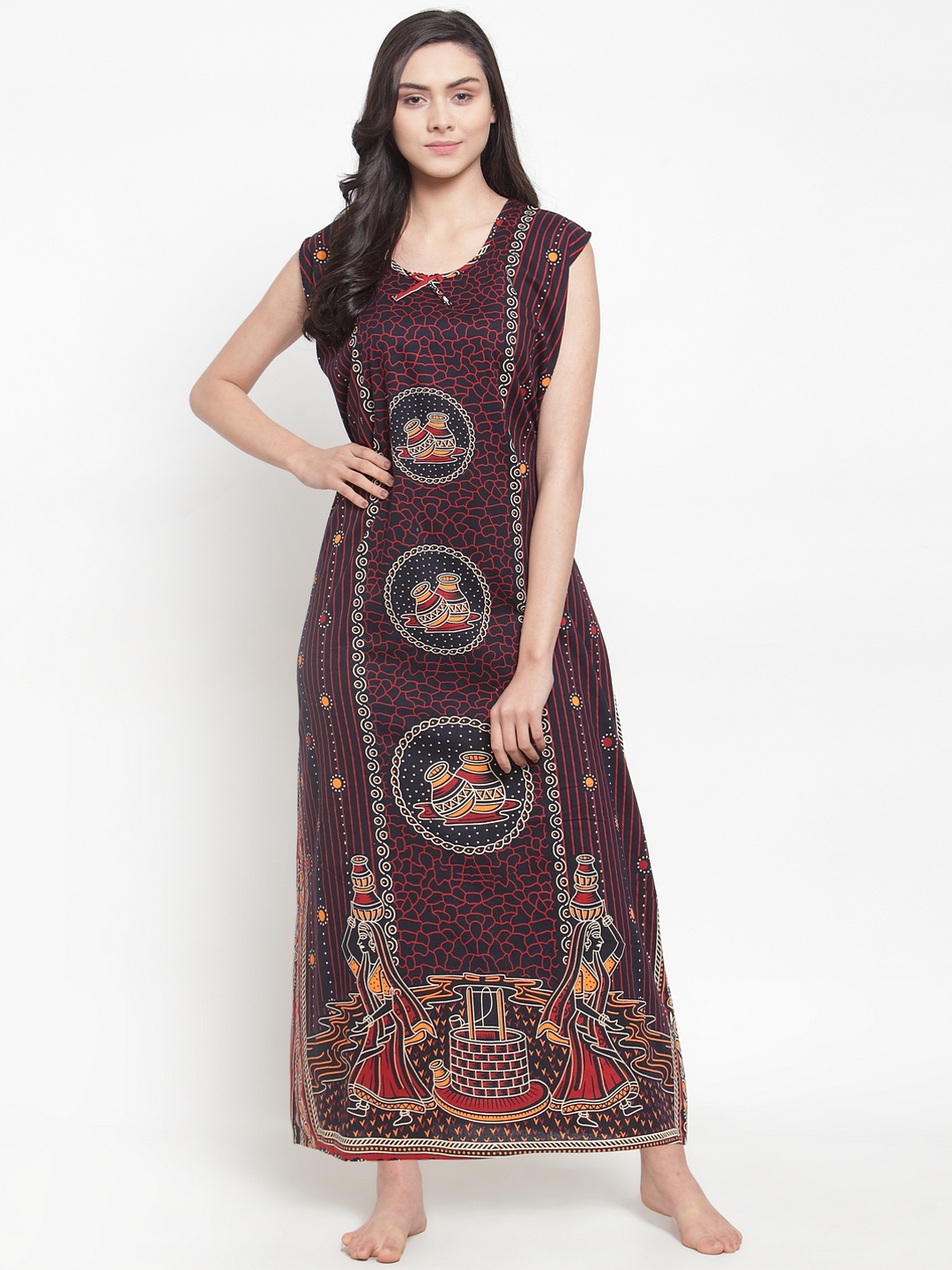 

Secret Wish Maroon & Black Printed Nightdress