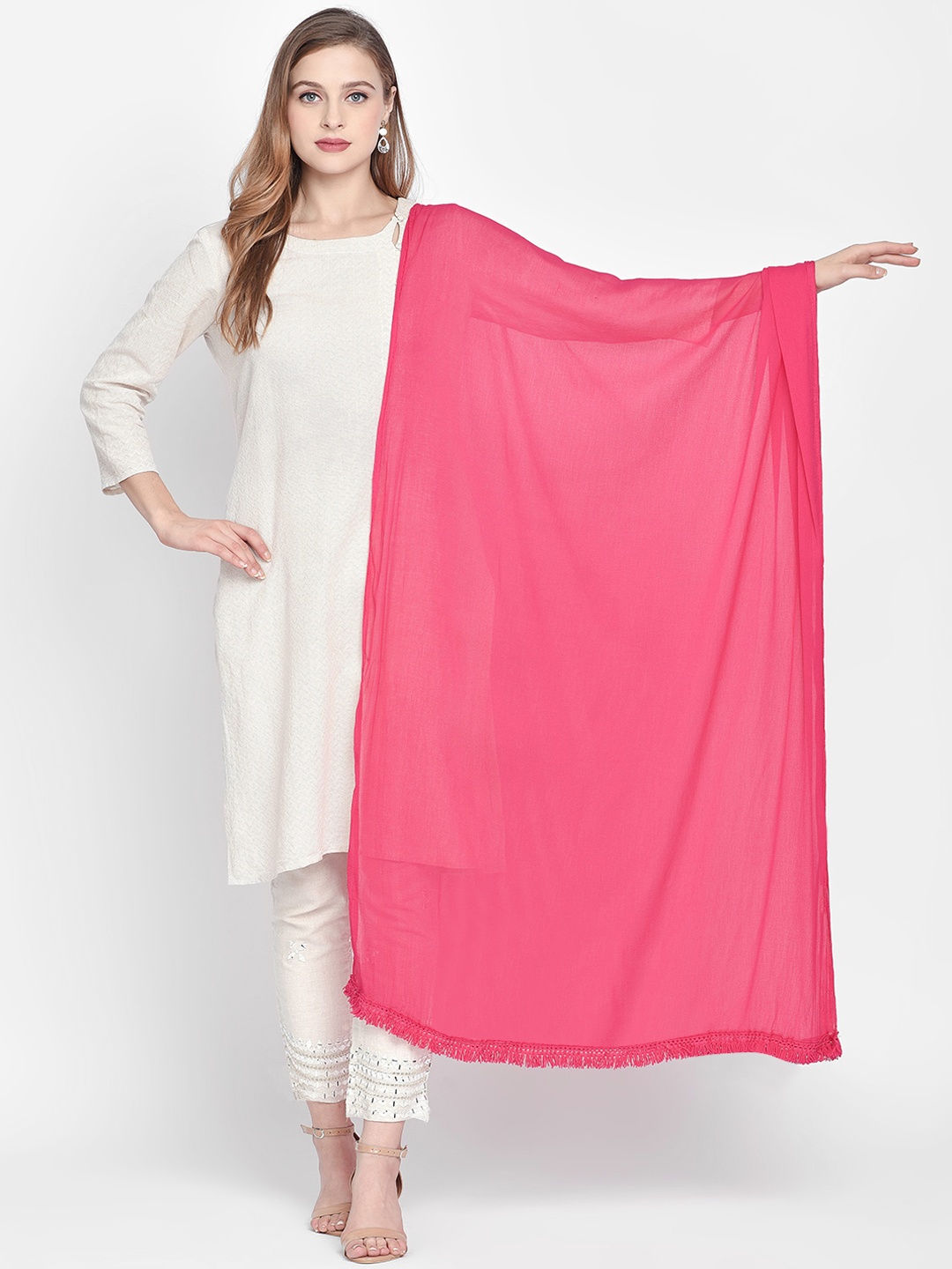 Dupatta Bazaar Pink Solid Dupatta