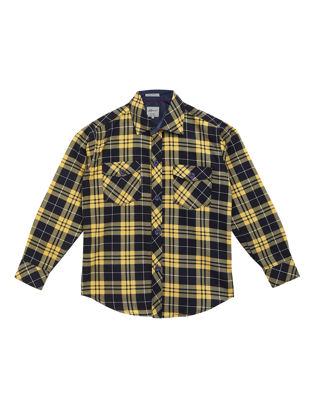 

Aj DEZInES Boys Yellow & Navy Blue Regular Fit Checked Casual Shirt